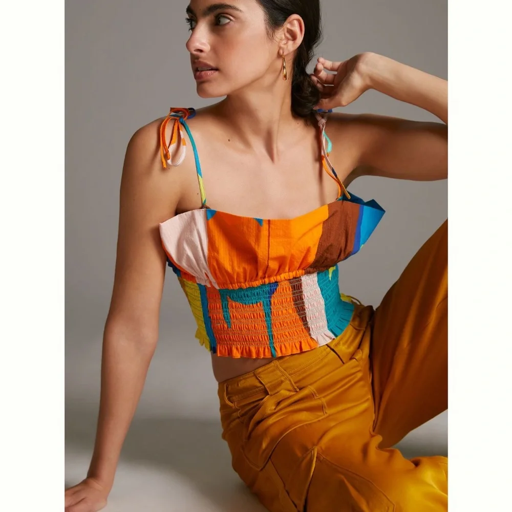 ✨Anthropologie Tie-Strap Top Sz S - Picture 1 of 6